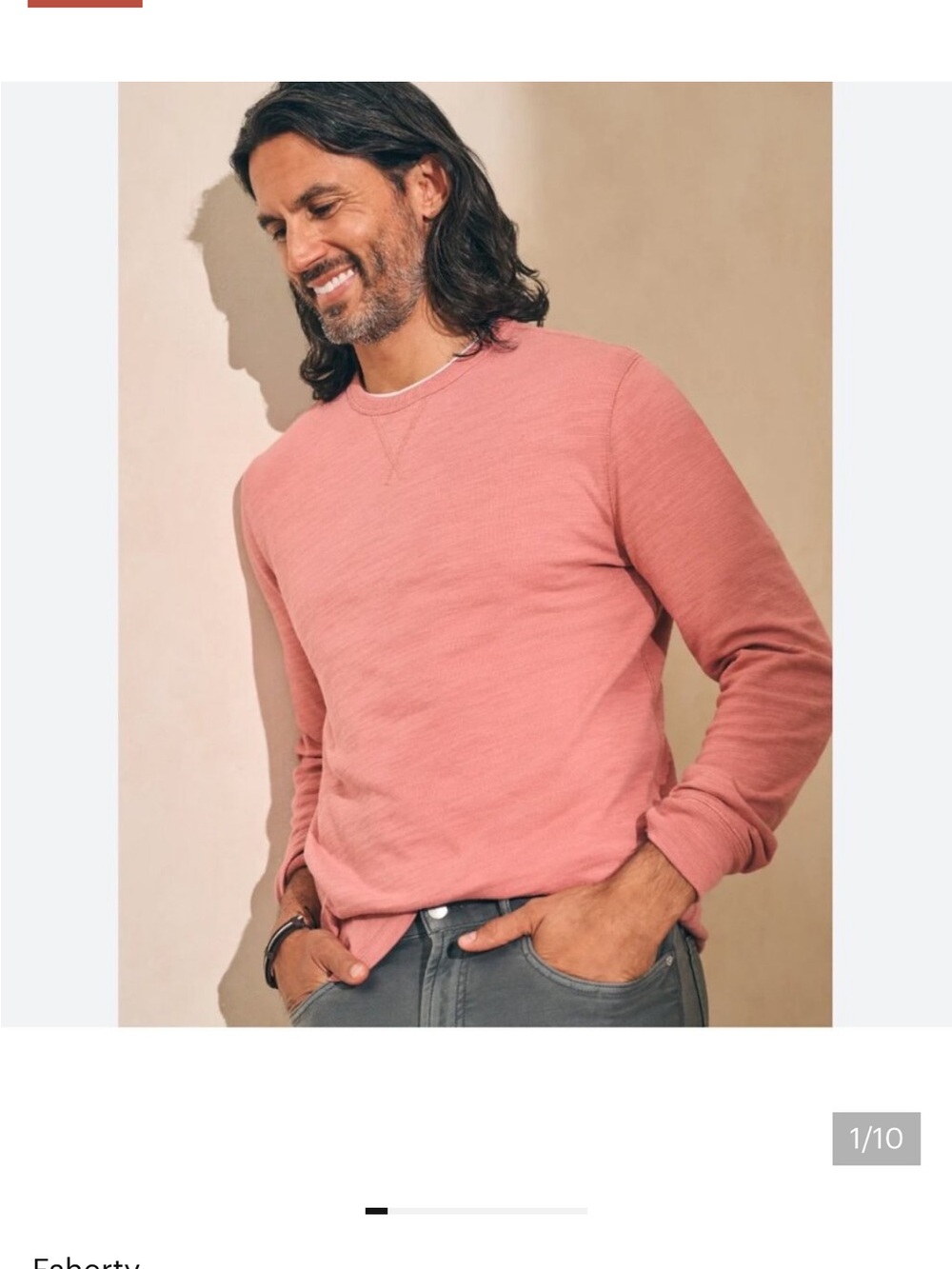 NWOT Faherty Men's Sunwashed Slub Crew Pullover Coral Pink Organic Cotton sz S
